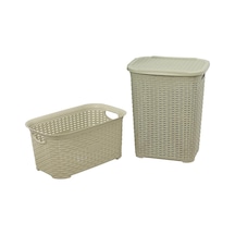 Sağlam Plastik Rattan Hasır Görünümlü Kirli Çamaşır Sepeti- Çamaşır sepeti 2'li Set Çölbeji Diğer