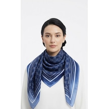 Ünallive Monogram Soft Modern Pamuklu Eşarp mavi
