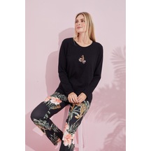Siyah İnci Pamuklu Örme Pijama Takım 24240176 Siyah