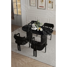 Avvio Marco Ptt Lake Mdf Ayak 4'lü Tokyo Metal Demonte Sandalye 80x140 Masa Sandalye Takımı Siyah Mermer