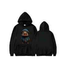 Startmore Karanlık Ördek Basklı Kapişonlu Sweatshirt Siyah