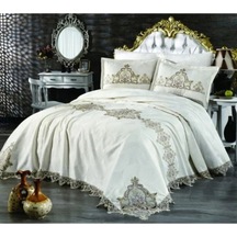 Esin Lüks Güpürlü Polyester Pamuk Kumaş Krem Krem Pike Takımı 6 Parça 149
