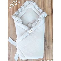 Ekru 4 Kat Müslin Bebek Battaniyesi %100 Pamuklu Doğal Organik Uyku Kundağı Hastane Çıkışı Yenidoğan Gri