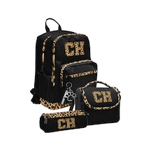 Coral High Siyah Kahverengi Leopar Ch Desenli Kız Çocuk İlkokul Ve Ortaokul Üçlü Okul Çanta Seti Setygn33228a Çok Renkli