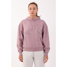 Maraton Sportswear Comfort Kadın Kapşonlu Uzun Kol Basic Lila Sweatshirt 21474-lila Lila