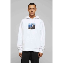 Pubg Sniper Mountain Baskılı Beyaz Erkek Örme Kapşonlu Sweatshirt
