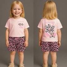 West Flowers Desenli Leoparlı Şortlu Kız 2 Li Takım 2-8 Yaş -8161240 - Pembe