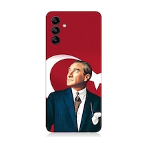 Samsung Galaxy M14 Uyumlu Mustafa Kemal Atatürk Ve Bayrak Desenli Silikon Kılıf