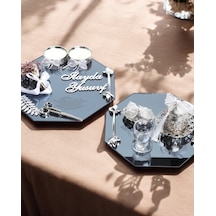 Affinity Sekizgen Gümüş Söz Nişan Tepsisi Ve Damat Kahve Fincan Tepsisi Krem Krem
