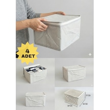 4'lü Gri Çizgili Çorap Hurcu Çok Amaçlı Dolap Içi Ve Çekmece Içi Düzenleyici 29x24x17 Cm Gri - Beyaz