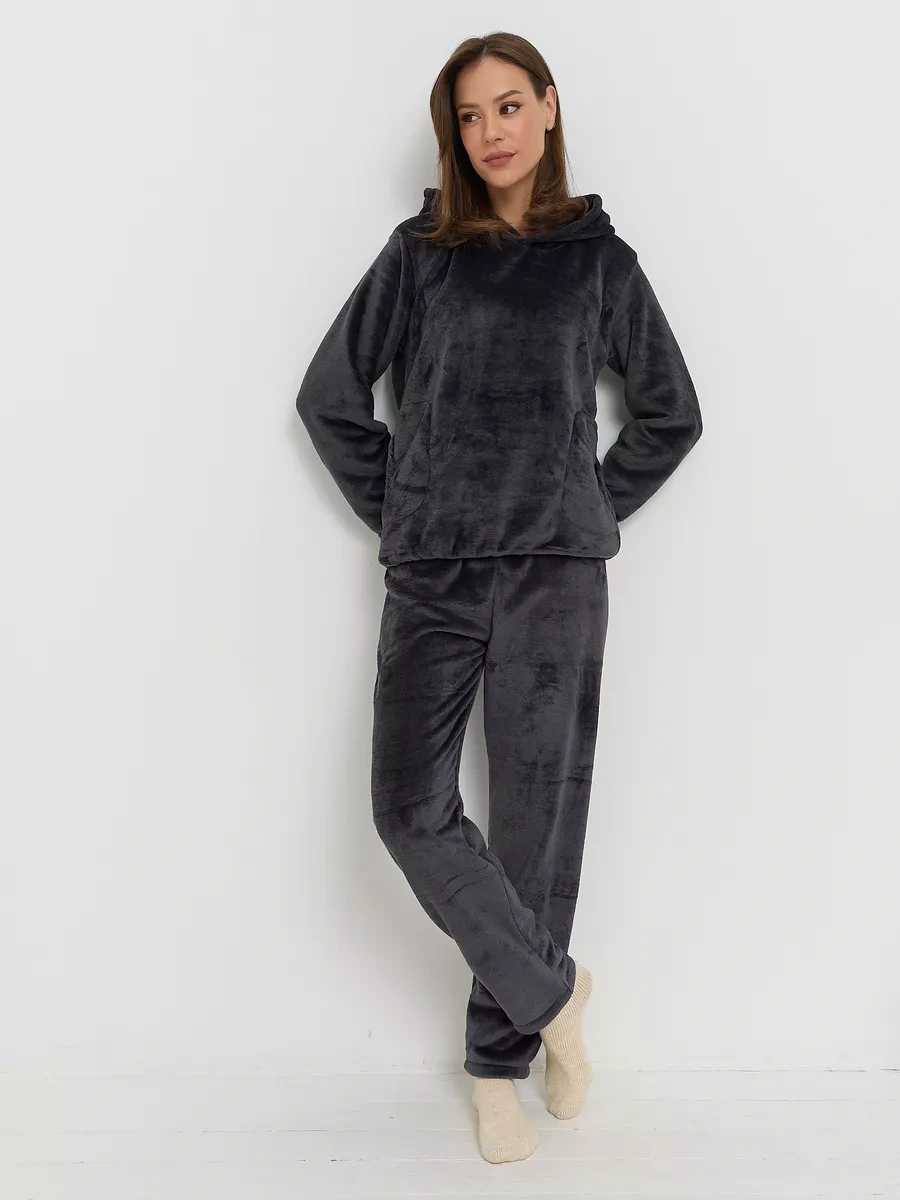 Siti Teks Kapüşonlu Sıcak Ev Pijaması Pantolonlu 174560091 Gri