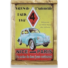 Rustik Ahşap Çerçeveli Vintage Metal Pano Nice Paris 20x30