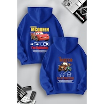Macklin Arkadaş Çift Kombin Şimşek Mcqueen Ve Mater Baskılı Özel Tasarım Kapüşonlu Sweatshirt 2li Set Takım Mavi Mck1095 Mavi
