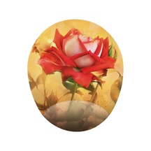 Kırmızı Gül Sarı Zemin - Gül Görselli Bilek Destekli Oval Güllü Mousepad