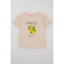 Breeze Kız Çocuk Kısa Kollu Tişört Limon Baskılı 9-14 Yaş , Pudra
