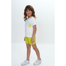 Toontoy Kids Toontoy Kız Çocuk Göğsü Çiçek Yazı Baskılı Şortlu Takım Yeşil