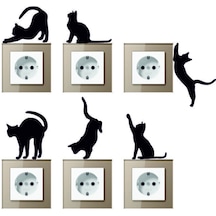 6'lı Priz Kedi Sticker Set Siyah Etiket Duvar Sticker