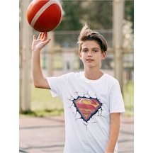 Sevbano Süperman Logo Baskılı Unisex Süper Kahraman Film Çocuk Tişört 1- Beyaz