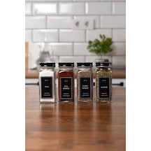 Mienda Home 4'lü Cam Baharatlık Seti Siyah Kapaklı Etiketli Baharatlık Takımı Mh00syh04 Siyah - Şeffaf