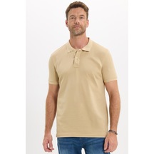 Tudors Erkek Slim Fit Dar Kesim Premium Seri %100 Pamuk Yumuşak Dokulu Merserize Bej Polo Yaka Tişört-51554