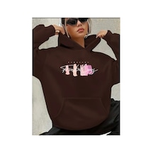 Herkesemoda Yazı Detaylı Kapüşonlu Sweatshirt Kahverengi