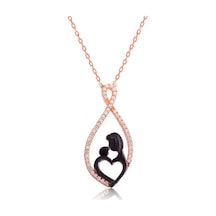 925 Ayar Gümüş Kalpli Anne Çocuk Gümüş Kolye Rose Gold