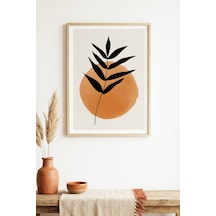Doğal Ahşap Çerçeveli Minimal Yaprak Desenli Tablo - Pastel Tonlar Huhu1465