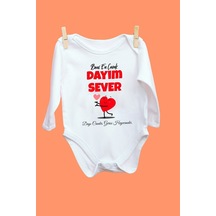 Babylimon Beni En Çok Dayım Sever Desenli Uzun Kol Body Beyaz - 102523367 Beyaz