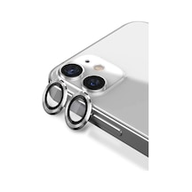 Apple Uyumlu iPhone 12 ile Alüminyum Alaşım Temperli Cam Kamera Lens Koruyucu - Gümüş
