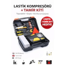 Dybox Pro Basınç Göstergeli Kompresör Oto Araç Lastik Şişirme Pompası Ve Tamir Seti 150 Psi-12v Sarı
