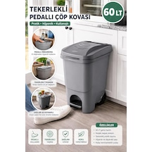 60 Lt Tekerlekli Pedallı Çöp Kovası Büyük Boy Plastik Çöp Kutusu Hijyenik Pedallı Kapaklı Ev, Ofis Ve Bahçe Kullanımı Çok Renkli