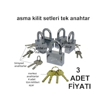 Asma Kilit 3lü Set Merkez Anahtarlı Master Anahtar Tek Ahatar Aça