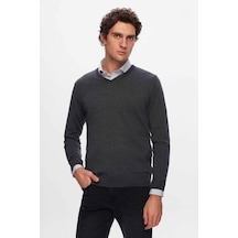 Ds Damat Regular Fit Antrasit Düz V Yaka Triko Kazak 5HF06ORT12003 Antrasit