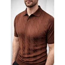 Barlashive Erkek Yazlık Triko Dokuma Tişört Kısa Kol Polo Yaka T-shirt - Kahverengi Çok Renkli