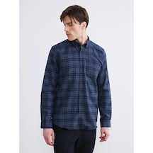 Lcwaıkıkı Classic Mavi Regular Fit Yün Karışımlı Gabardin Erkek Ekose Gömlek