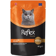 Refles Plus Kuzulu Gravy Soslu ve Et Parçacıklı Yetişkin Kedi Yaş Maması 85 G
