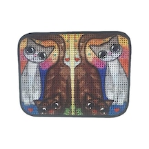 Elekli Desenli Kedi Tuvalet Önü Paspası 60 X 45 Cm Kahve Beyaz Kedi 2li
