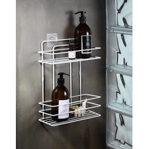 Sas Haus 2 Katlı Beyaz Yapışkanlı Banyo Rafı, Duş, Şampuanlık Düzenleyici, Paslanmaz Metal (Vidala/Yapıştır) - TŞ-02