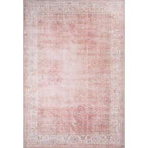 Solgun Yanık Turuncu Ve Pudra Eskitme Vintage Halı - Al185ou Pudra Pembe