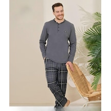 Pijamoni Erkek Pamuklu Düğme Yaka Uzun Kol İnce Pijama Takımı 100/3 - 1 Adet Füme