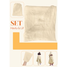 Joyous Mom Kids Organik Muslin Banyo Kese Ve Havlu Seti Bej
