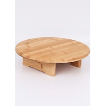 Ayaklı Bambu Kesim Tahtası-kesme Tahtası-ekmek Tahtası-et Tahtası-yuvarlak- 32 X 32 X 9 Cm Kahverengi