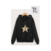 Tarzsokak Star Desen Sweatshirt Fermuarlı Hırka Unisex Siyah