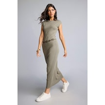 Defacto Bodycon Vücudu Saran Dik Yaka Modal Kısa Kollu Maxı Elbise H0862ax26aukh207 Haki-kh207