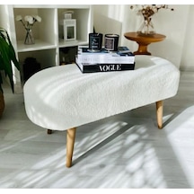 Geniş Oturum Alanlı Oval Bench Puf Beyaz Peluş Kumaş Kedi Pufu Kedi Oturağı