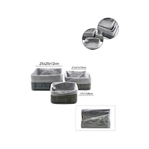 Lb Gri 3 Boy Kare Bambu Kenar Organizer Sepet Ahşap Altlık - Bezli 17x21x25cm Çok Renkli