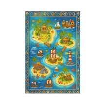 Kartela Halı Korsan Macerası Kaymaz Taban Çocuk Oyun Halısı - 160 X 240 Cm Çok Renkli