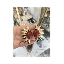 Gold Detaylı Bordo Güneş Model Küpe Altın