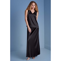 Evaze Siyah Saten Etek Siyah