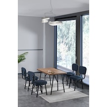 Hayat 70x110cm Sabit Atlantik Mutfak Masası, Mutfak Masası Takımı, Yemek Masası, 4 Lacivert Sandalye Lacivert